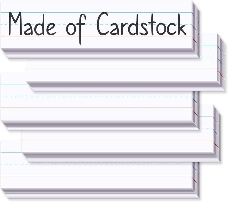 Chella Short Sentence Strips Cardstock 3” x 12”, White Ruled Word Learning Strips Nameplates for Teacher Supplies, Pack of 80 - Image 1